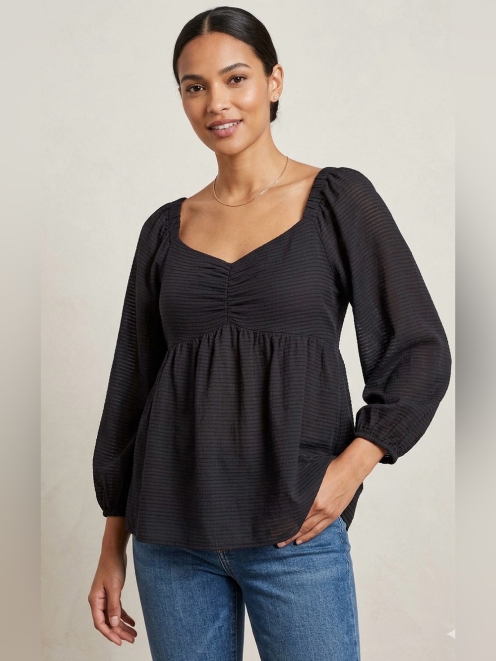 Loft Babydoll Blouse in Black with Textured Design